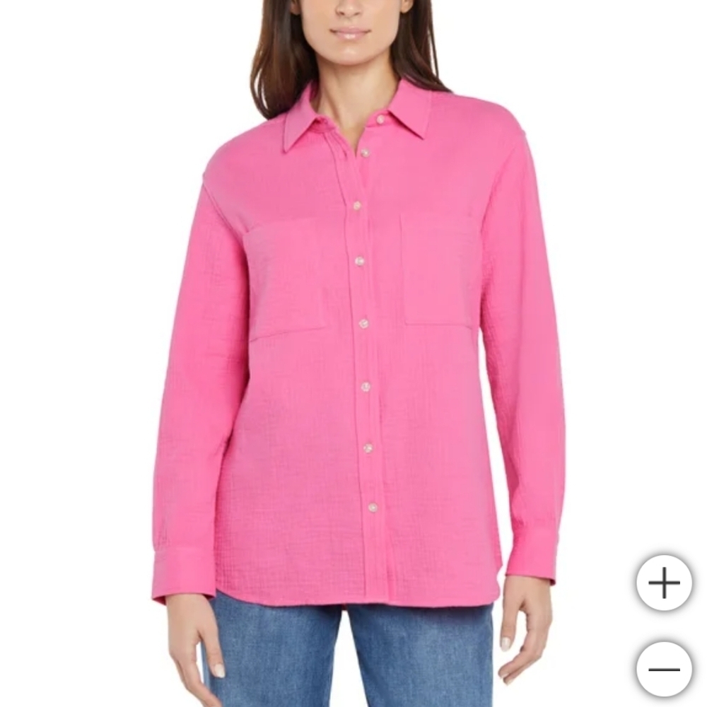 NWT Gap Women's cotton Gauze Button Front‎ Shirt Pink XL